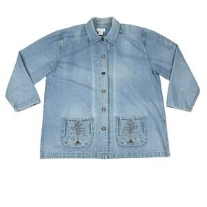 Christopher & Banks Denim Chore Jacket Embroidered Vintage Y2K XL